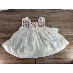 Shabby Chic Baby Girl White Cotton Gauze Dress Casual Boho 6-9m Embroidery Top